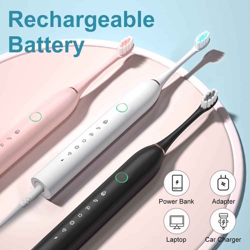 SUNPRO 2 Pack Sonic Electric Toothbrush for Adults, 6 Modes 42000vpm, Smart Timer, 8 Heads (Black+White)