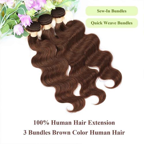 ALLRUN 18 20 22 Inch Brown Human Hair Bundles Body Wave 3 Pcs - 100% Unprocessed Brazilian Virgin Hair Extensions Chocolate Brown Bundles Human Hair 4# Color (12A)
