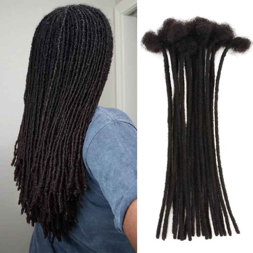 Dreadlock Extensions Human Hair Loc Extensions Dreads Extensions for Men Women 0.4 cm 10 Inch 60 Strands Handmade Permanent Locs Extension Natural Black Soft Locs Hair Extensions Can be Dyed Bleached