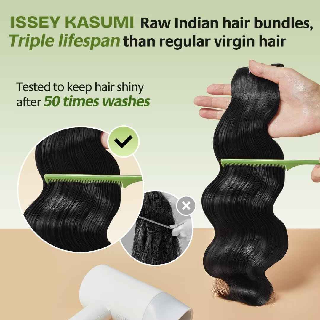 ISSEY KASUMI Raw Indian Human Hair Single Bundle,Triple Lifespan Than Regular Virgin Hair,In-Store Quality,Online Price! 100% Raw Indian Hair Bundles Body Wave Raw Hair Bundles 22 Inch