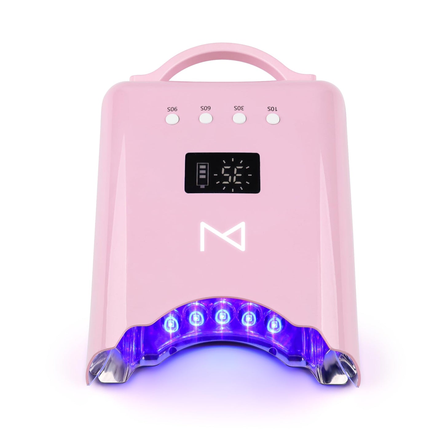 M - NEO Cordless & Rechargeable Nail Curing Lamp 78W with 4 LCD Time Display Timer, Auto Sensor, and Spacious Interior for All Hand Sizes and Nail Lengths (Pink)