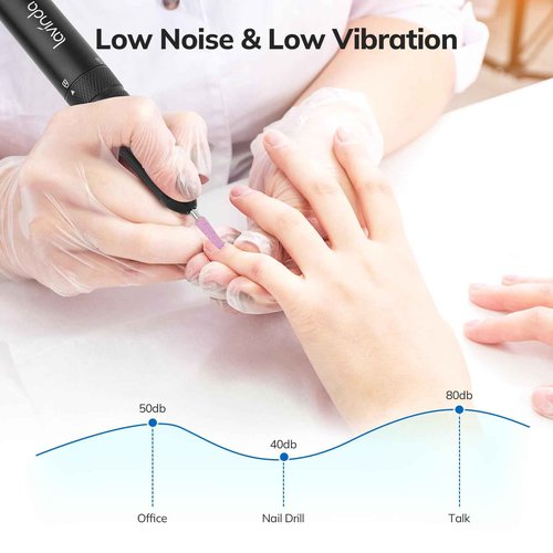 Lavinda 35000RPM Electric Nail Drill, Professional Cordless Nail Drill Machine Portable Rechargeable Nail Efile for Acrylic Gel Nails, Manicure Pedicure Polishing Shape Tools for Salon Home Use-Black
