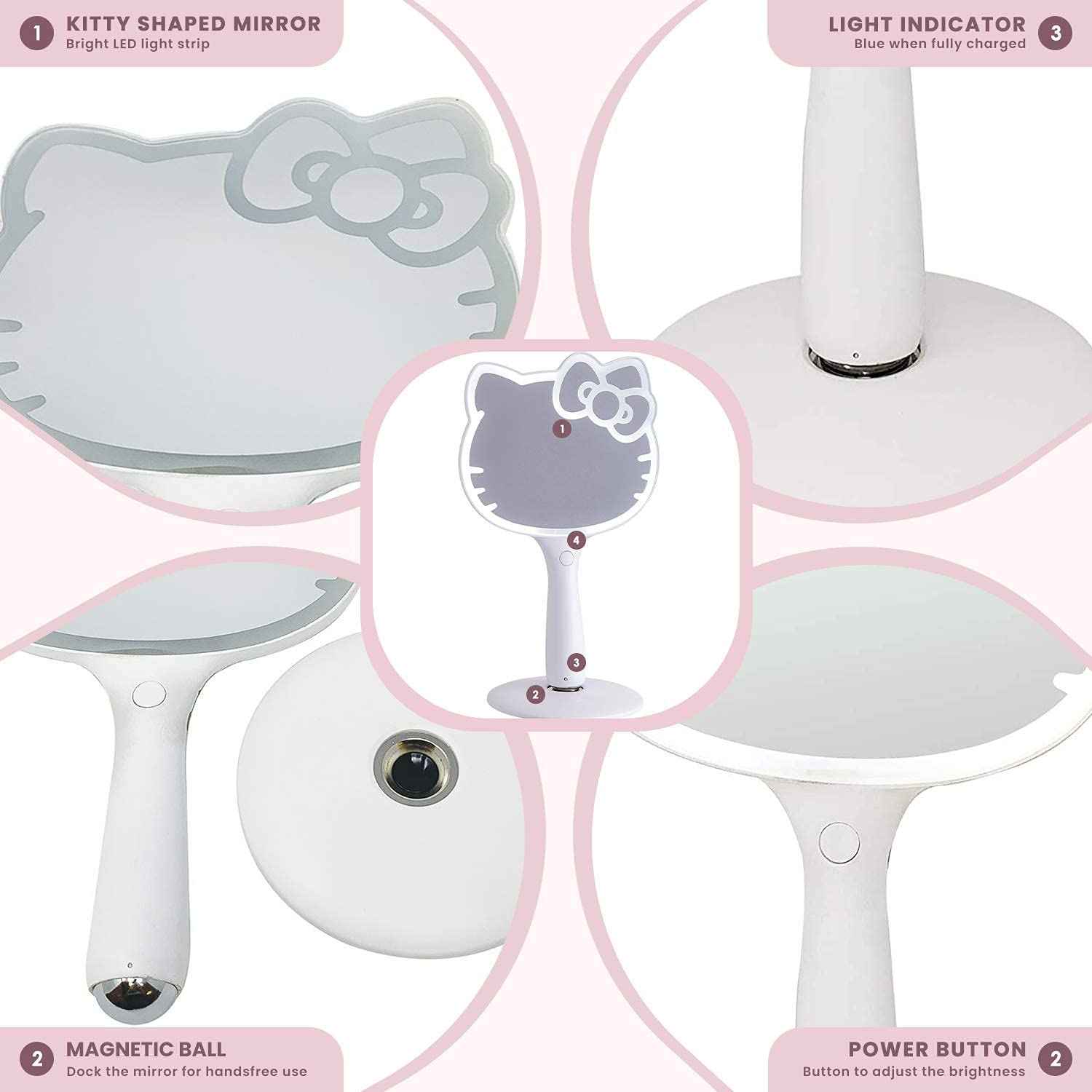 Impressions Vanity Hello Kitty LED Handheld Mirror, Makeup Vanity Mirror with Standing Base and Adjustable Brightness