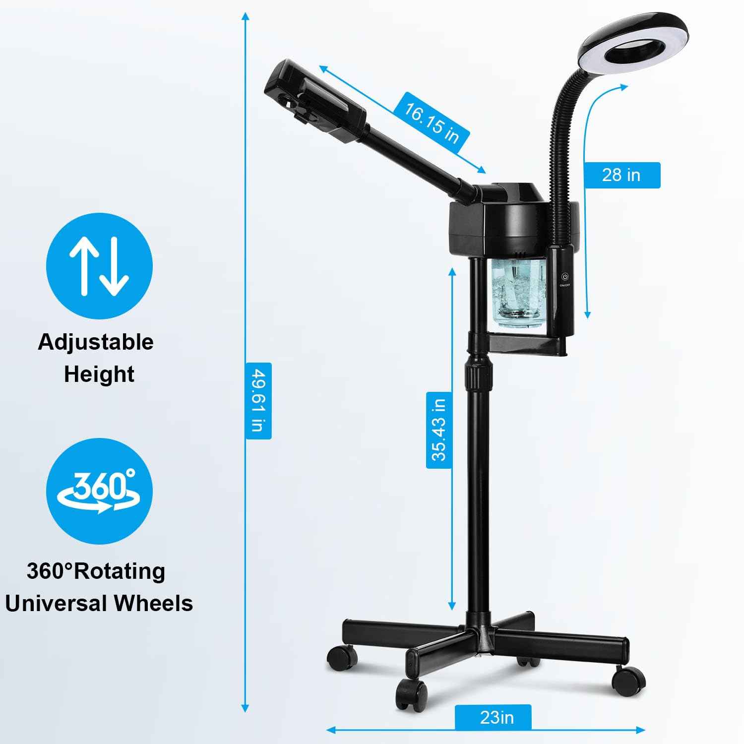 2 in 1 Facial Steamer Professional Ionic Face Steamer with 5X Magnifying Lamp&Adjustable Hot Mist Nozzle, Esthetician Facial Steamer Salon Spa Beauty Skin Care Equipment