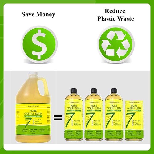 Seven Minerals EWG Verified Unscented Castile Soap (1 Gallon) & Pure Lemon Castile Soap (33.8 fl oz)