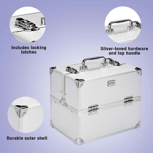 Conair Makeup Beauty Case - Cosmetic Case with Expandable Shelves and Locking Latch - Professional makeup case - Silver Diamond - London SOHO New York by Conair
