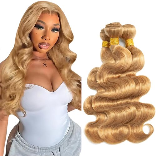ZCMYVINND Color 27 Blonde Human Hair Body Wave Bundles 22 24 26 Inch Unprocessed Brazilian Virgin Remy Weave Honey Blonde Body Wave Human Hair Extensions