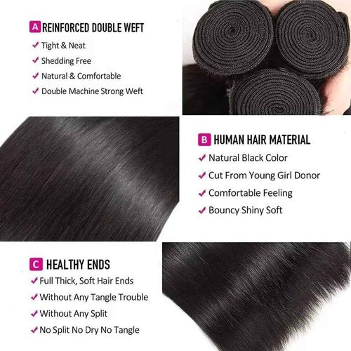 JTMMP 12A Straight Bundles Human Hair 26 26 26 Inch 100% Unprocessed Brazilian Virgin Hair 3 Human Hair Bundles for Black Women Natural Color Suitable To Wear At All Times