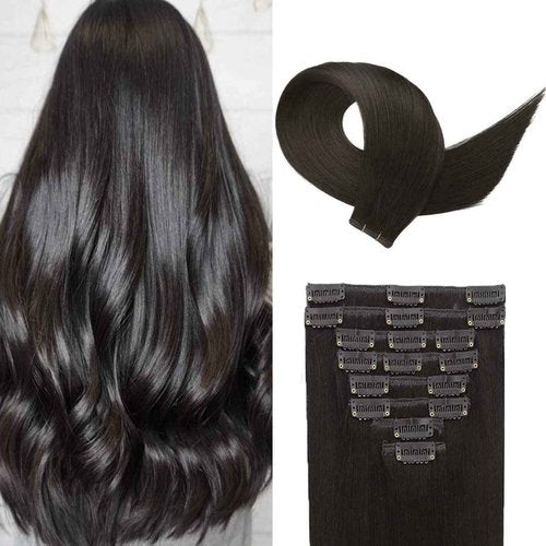 Clip in Hair Extensions 8Pcs 22 Inch Natural Black Real Hair Extensions Clip in Human Hair Seamless Invisible Double Weft Clips in Extensions for Black Women 75g (22inch,1B#)