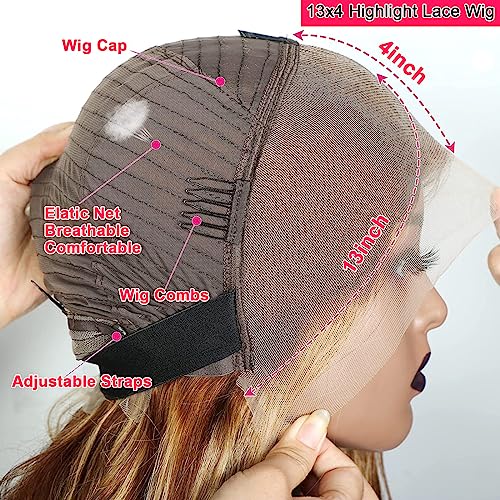 Ombre Lace Front Wigs Human Hair 13x4 HD Straight Lace Front Wigs 4/27 Honey Blonde Lace Front Wig Human Hair 180% Density Glueless Wigs Human Hair Pre Plucked (24 Inch)