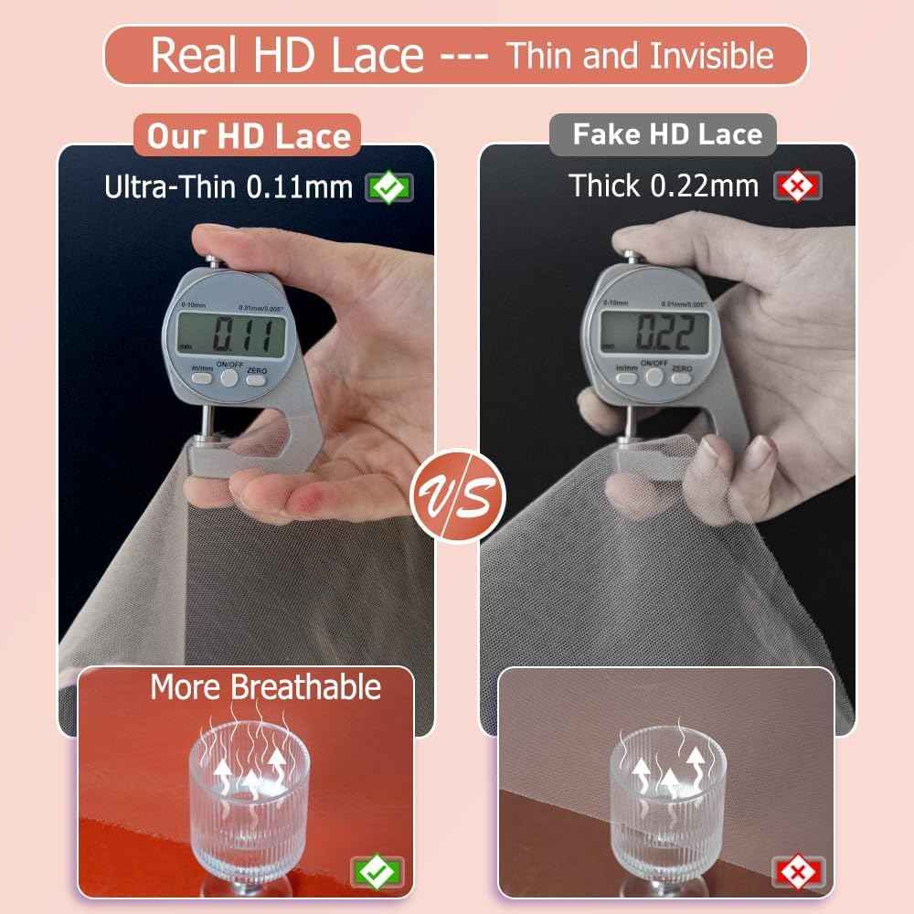 KRN 13X6 Real HD Lace Frontal Body Wave, 0.10 mm Ultra-Thin Invisible Lace HD Frontal 13x6 Human Hair 12A Brazilian Virgin Hair Single Knot Pre-Plucked with Baby Hair 12 Inch