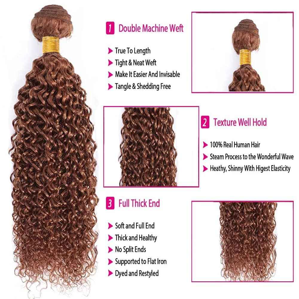 Giginger Bundles Human Hair 26 28 30 Inch Color 30 Light Brown Jerry Curly Wave Bundles Human Hair Unprocessed Quick Weave Soft Sewn In Hair Extensions for Black Women