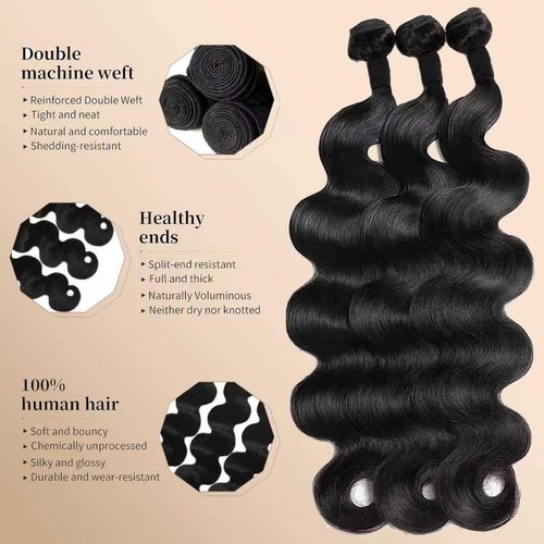12A Unprocessed Brazilian Human Hair Body Wave human hair bundles 3 Bundles 18 20 22 Inch 300g/Pack Natural Black soft Smooth Double Weft Quick Weft Extensions for Women