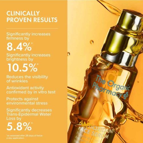 The Organic Pharmacy Antioxidant Face Firming Serum for All Skin Types, Antioxidants Reducing Puffiness, Fine Lines and Wrinkles, Brightens Acne Scars, 1.18 Ounce