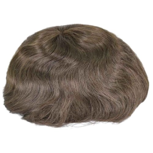 Voloria Men's Hairpiece European Human Hair Toupee 9x7inch Swiss Lace Skin PU Back Hair Replacement Wig 4# Medium Brown Color