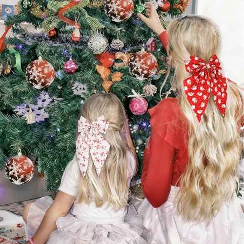 AMCAMI 3Pcs Christmas Bows Hair Clips,Bow Barrettes with Large Long Tail Ribbon,Christmas Hair Accessories Gifts Stocking Stuffers
