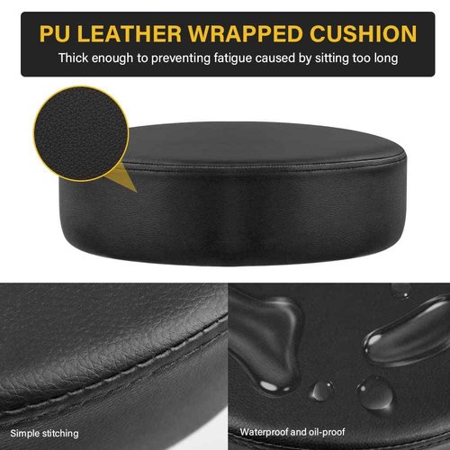 WKWKER Heavy Duty Rolling Stool with Wheels Hydraulic Swivel Adjustable Rolling Stool Ergonomic Thick Leather Seat Chair for Kitchen Drafting Lab Office Salon Massage – Black