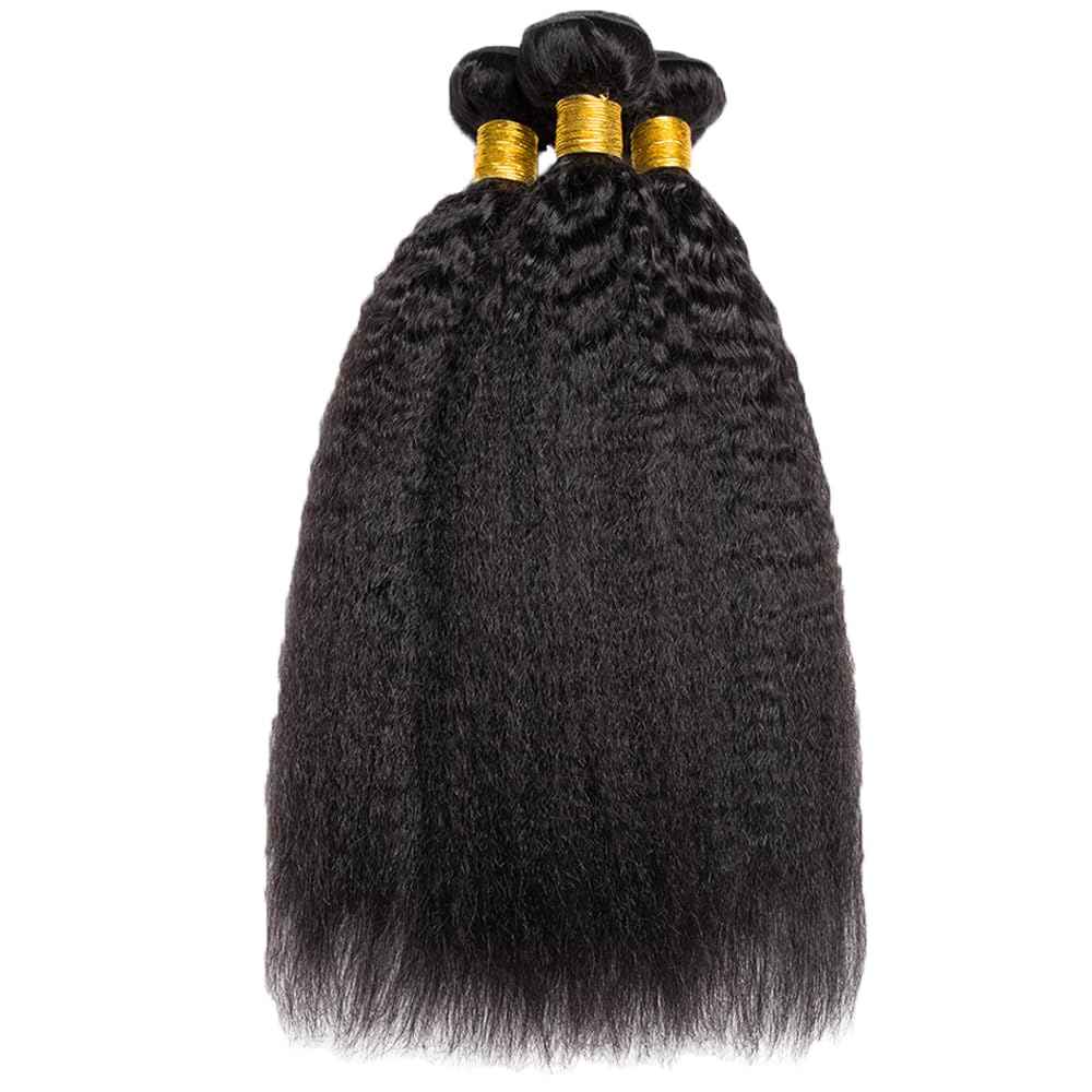 34 34 34 Inch Natural Black Color Kinky Straight Bundles Human Hair Brazilian Unprocessed Virgin Hair Yaki Straight Bundles
