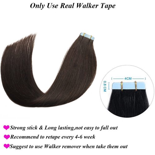 Amella Hair Tape in Hair Extensions Human Hair 100% Remy Human Hair Darkest Brown 40g/pack 20pcs Straight Seamless Skin Weft Tape in Human Hair Extensions (24 inches #2 Darkest Brown)