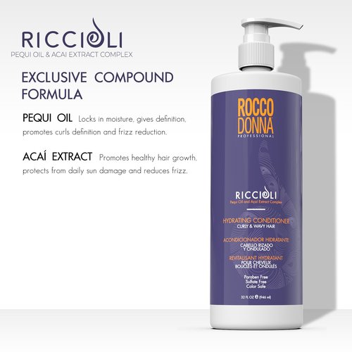 Rocco Donna Hydrating Curl Conditioner Moisture and Define | for Curly and Wavy Hair | Infused with Pequi Oil and Acai Extract | 32 oz