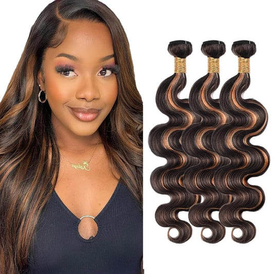 Highlight P1B30 Human Hair Bundles Borwn Body Wave 3 Bundles 20 22 24 inch Ombre Bundle Human Hair 2 Tone Black and Brown Bundle