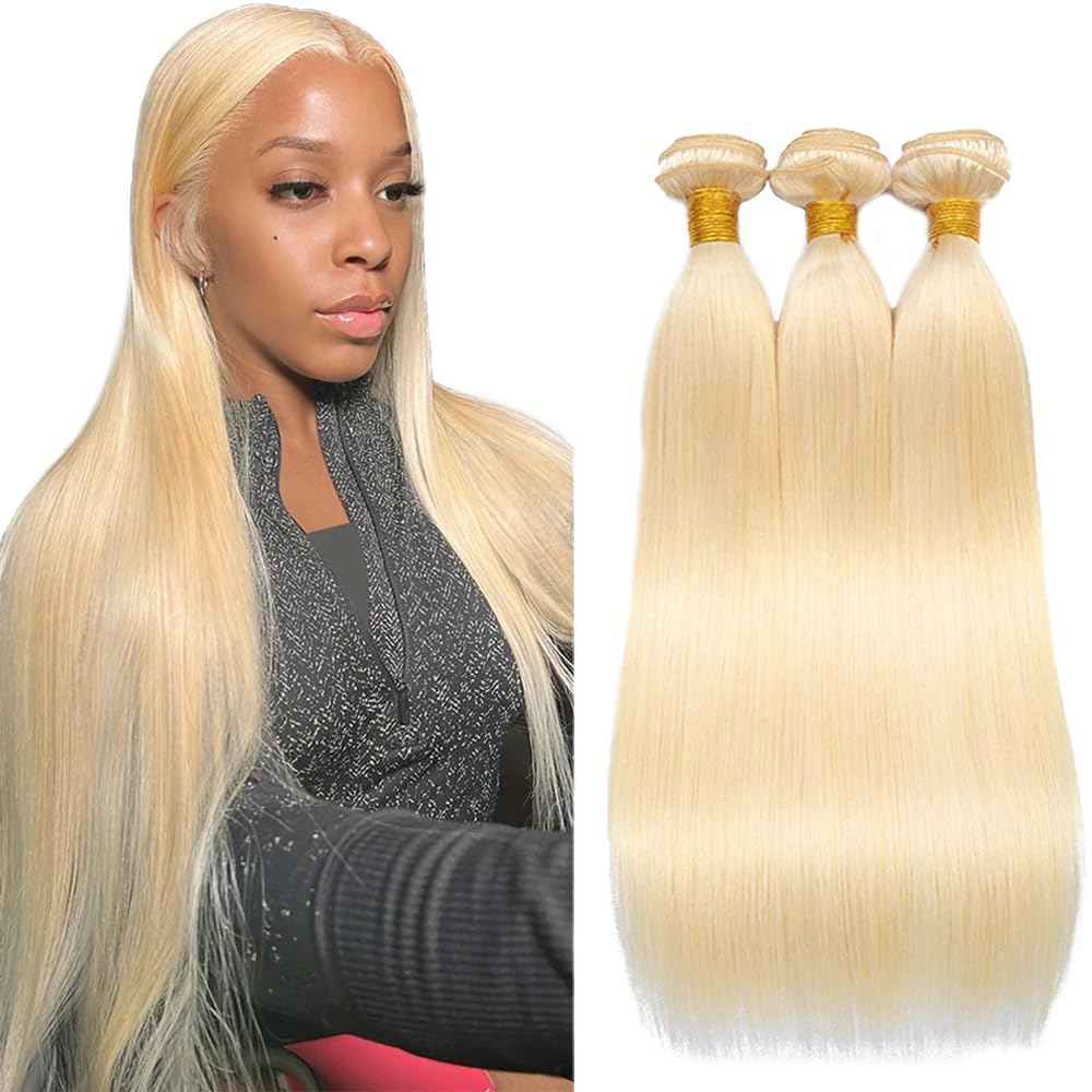 30 32 34 Inch Blonde Straight Bundles Human Hair Brazilian Unprocessed Virgin Hair Color 613 Bundles Human Hair Extensions