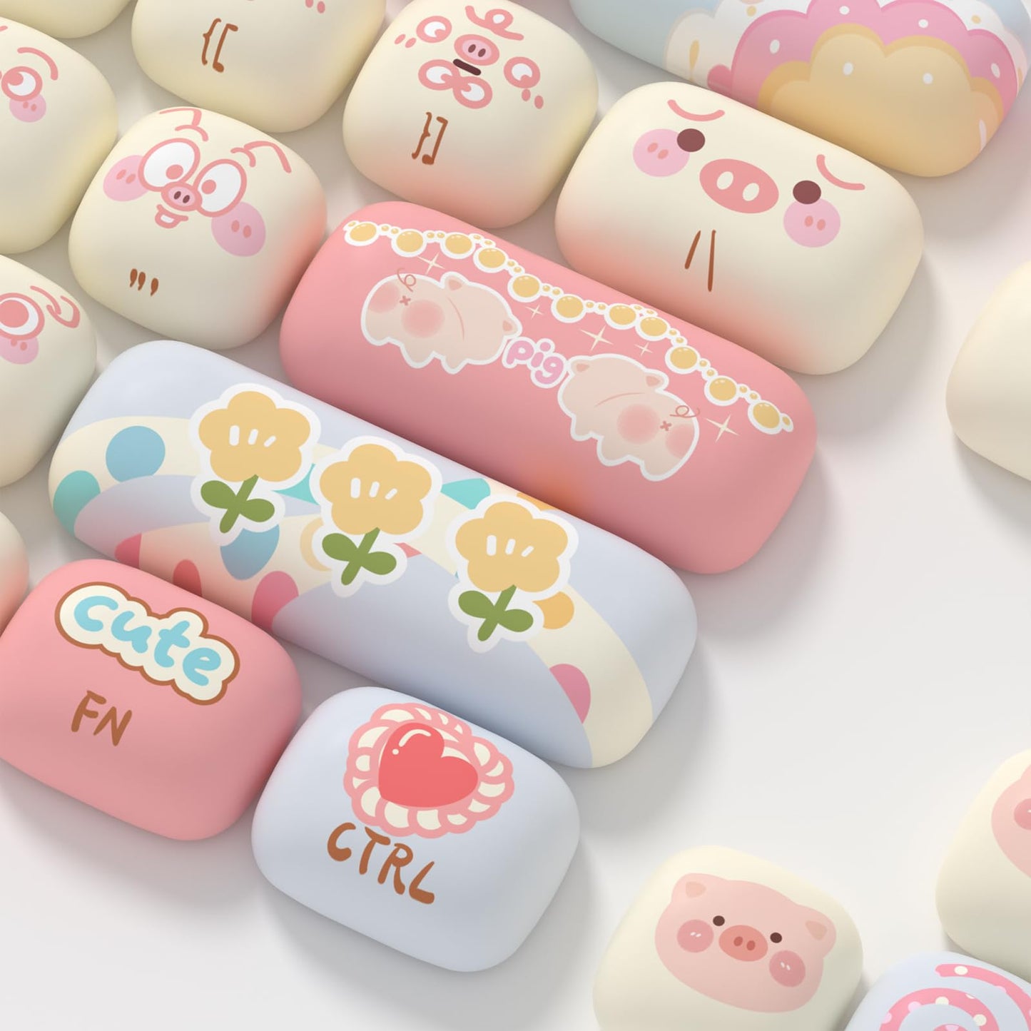 Akko PBT Keycap Set, Piggy Party Keycaps MOG Profile 139-Key Keycaps for Mechanical Keyboards