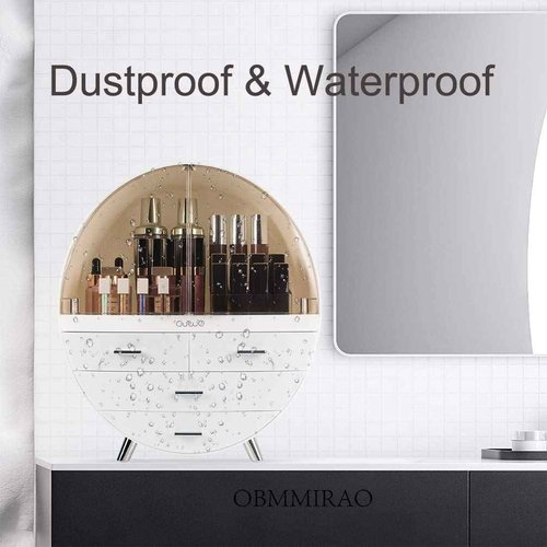 OBMMIRAO Elegant Dustproof Makeup Storage Organizer Box, Waterproof Large Cosmetics Organizer Storage with Drawers Skincare Cosmetic Display Cases for Countertop Bathroom Dresser Dedroom