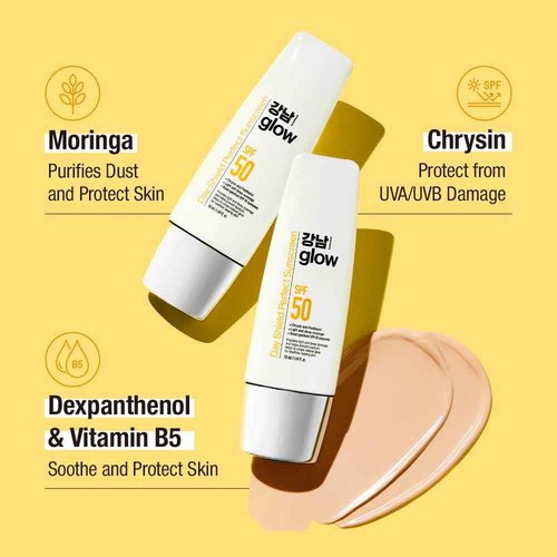GANGNAM GLOW Vitamin C Serum 1.01 fl oz & Day Shield Perfect Sunscreen SPF 50 - Christmas Gifts for Women I Stocking Stuffers | Gift Set | Korean Skin Care I Face Moisturizer I Tinted Moisturizer