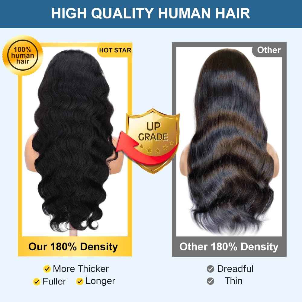 HOT STAR 13x6 Body Wave Lace Front Wigs,100% Real Human Hair [2-year life], HD Human Hair Lace Front Wigs for Black Women Glueless Wig Human Hair Pre Plucked with Baby Hair 26 Inch 200% Density