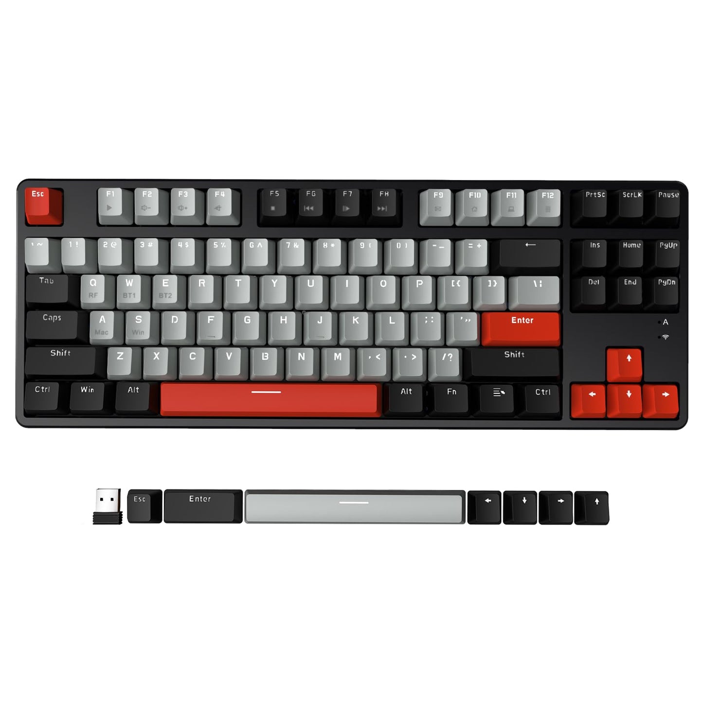 Ajazz AK871 Wireless Mechanical Keyboard,75% Mechanical Gaming Keyboard with USB Hub,2.4Ghz/Bluetooth 5.0 Dual Mode 87Keys Hot Swappable TKL Keyboard OEM Keycaps for PC/MAC(Linear Pre-lubed Switches)
