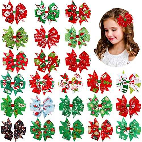 24 Pcs Christmas Hair Bows Clips Snowflake Hair Accessories 3 Inch Christmas Bow for Women Colorful Xmas Boutique Snowman Xmas Tree Bowknot Hairpins Barrette Gifts for Winter Holiday