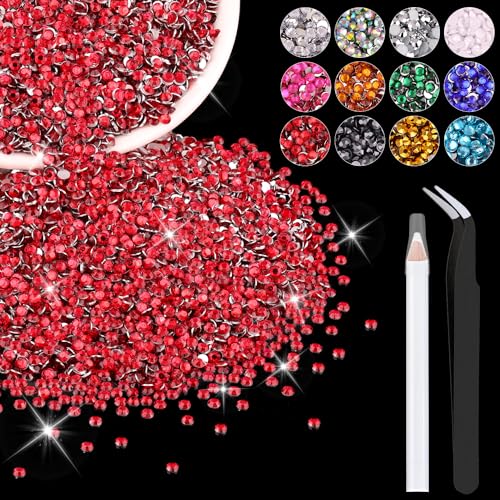 5000PCS 3mm Resin Rhinestones in Bulk (Red), Bedazzling Flatback Crystals for Crafts DIY Nail Decoration, Gems Charms for Tumbler Shoes Clothing Fabric with Pickup Pen and Tweezers