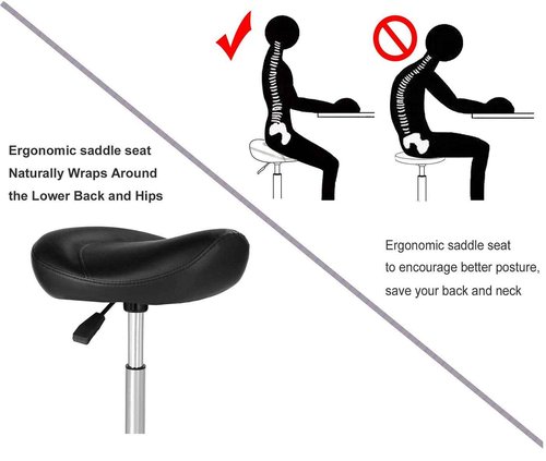 Kaleurrier Ergonomic Rolling Swivel Saddle Stool with Wheels,Hydraulic Pneumatic Lifting Height Adjustable Lightweight Chair for Clinic Hair Salon Massage Lab Kitchen Home Office (Black, Without Back)