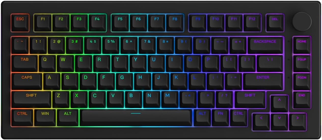 Akko 5075B Plus Mechanical Keyboard 75% Percent RGB Hot-swappable Creamy Keyboard with Knob, Black & Silver Theme with PBT Double Shot ASA Profile Keycaps V3 Creamy Yellow Pro Switch