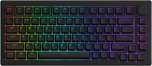 Akko 5075B Plus Mechanical Keyboard 75% Percent RGB Hot-swappable Creamy Keyboard with Knob, Black & Silver Theme with PBT Double Shot ASA Profile Keycaps V3 Creamy Yellow Pro Switch