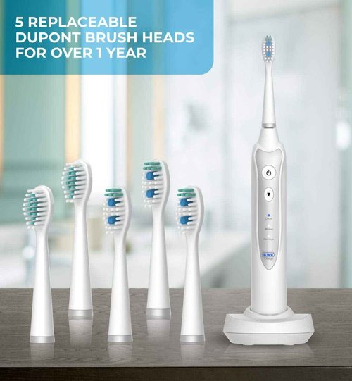 NetGen Sonic Electric Toothbrush for Adults with 5 Toothbrush Replacement Heads, 3 Brushing Modes & 2 Minutes Built-in Timer, Travel Toothbrushes with Inductive Charging, Rechargeable Toothbrush