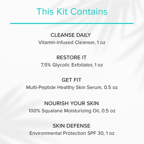 ClarityRx Age Reversal Anti-Aging Skin Care Set, Kit Includes Natural Plant-Based Face Wash, Glycolic Acid Facial Scrub, Peptide Serum, Squalane Moisturizing Oil, SPF 30 Sunscreen