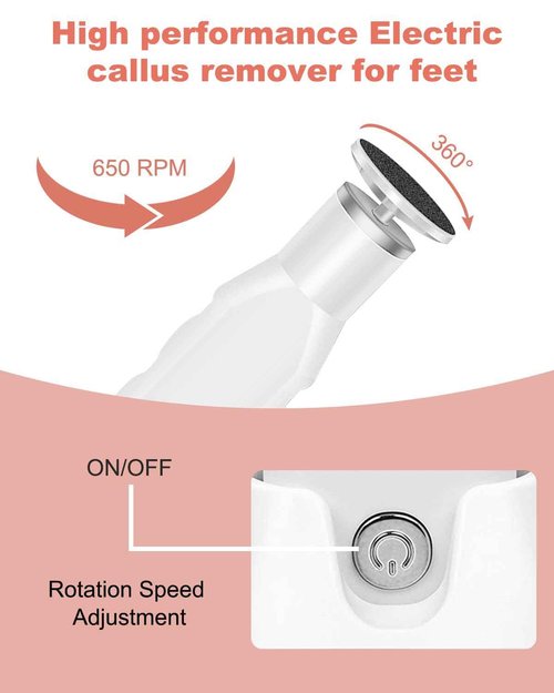 Electric Foot Callus Remover, Dioche 650 RPM Electric Foot File, Adjustable Speed, USB Charging, Removable and Washable, with 60pcs Replacement Sandpaper Disk, for Dead Cracked Hard Skin Calluses
