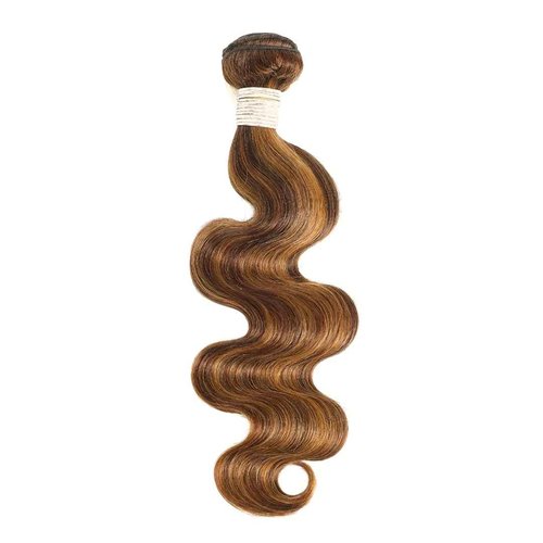 ALHER #P4/27 Honey Blonde Highlight Bundle 30 Inch Body Wave, 12A 100% Brazilian Remy Real Human Hair Piano Color Highlight Brown Balayage Ombre Colored Thick Single Bundle Wavy For Black Women