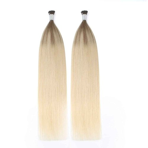 ABH AmazingBeauty Hair I Tip Hair Extensions Human Remy Hair 24 Inch I tip Ombre Ash Brown to Blonde Remy Pre Bonded Fusion Human Hair Extensions Balayage Invisible Straight 50strands 50 Grams