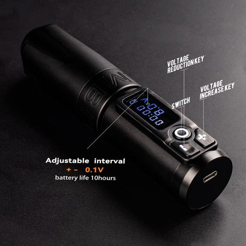Ambition Trident Wireless Tattoo Machine - Rotary Tattoo Cartridge Machine Battery Pen with 2400mAh Power Coreless Motor Digital LED Display for Professionals and Beginners Tattoo Artist