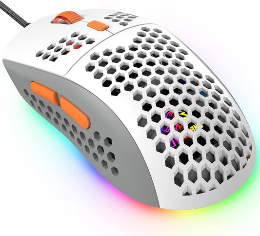 ZIYOU LANG Wired RGB Gaming Mouse,65G Lightweight Honeycomb Ultralight Mouse with High Precision Sensor 6400DPI,6 Button Programmable USB Gaming Mice,Precise Registration for PC Gamers Xbox PS4 Users