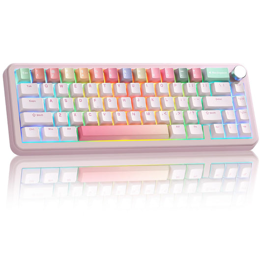 YUNZII B68 Wireless Mechanical Keyboard,Tri-Mode BT5.0/2.4GHz/USB-C,Cute PBT Keycaps,Hot Swappable Creamy Typing Gasket Mounted,RGB Backlit NKRO for Win/Mac (Pink, Milk V2 Switch)