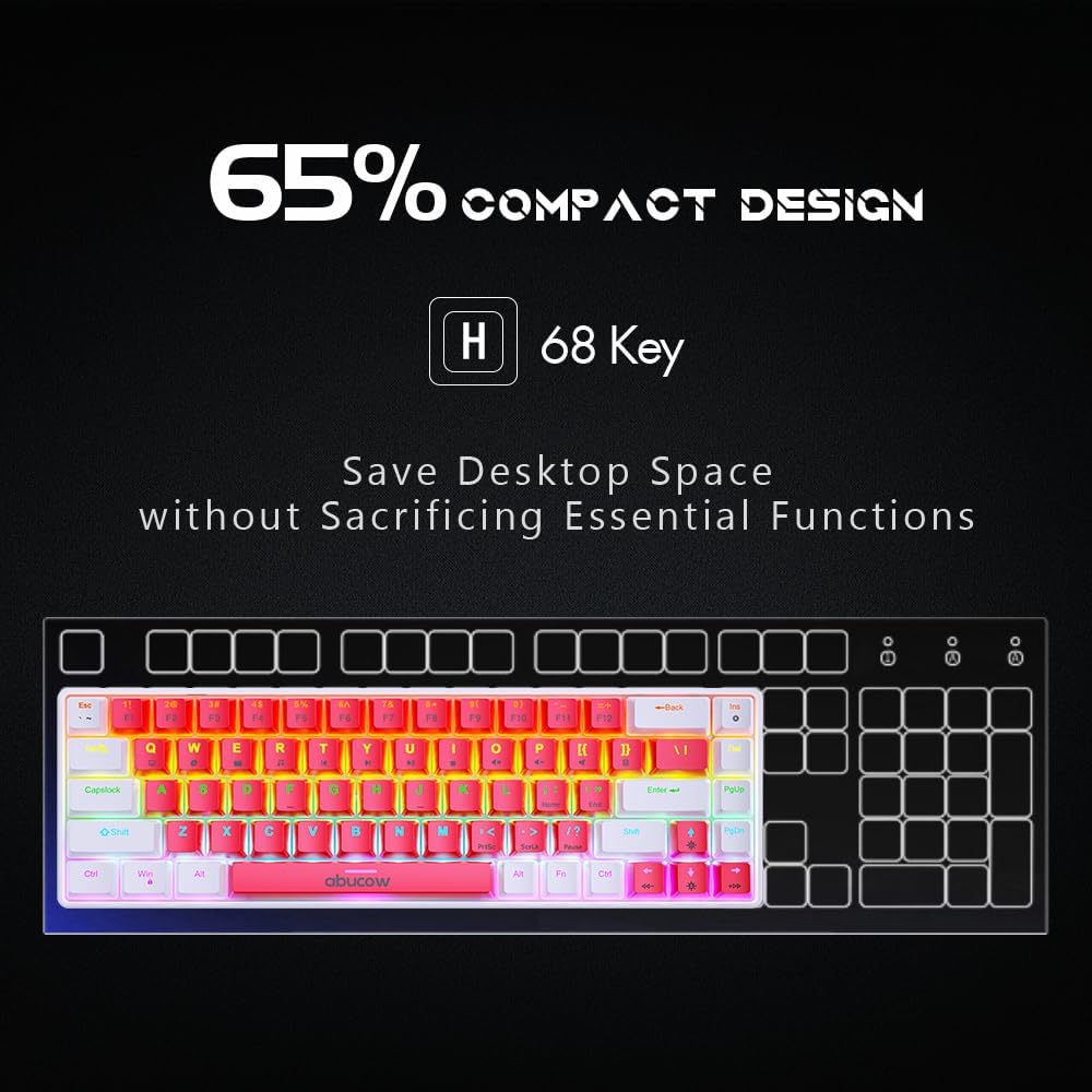 abucow 60% Mechanical Keyboard with Colorful Backlight 68-Key Gaming Keyboard White Red Keycaps - Red Switches for a Premium Typing and Gaming Experience PC Mac (White-Red)
