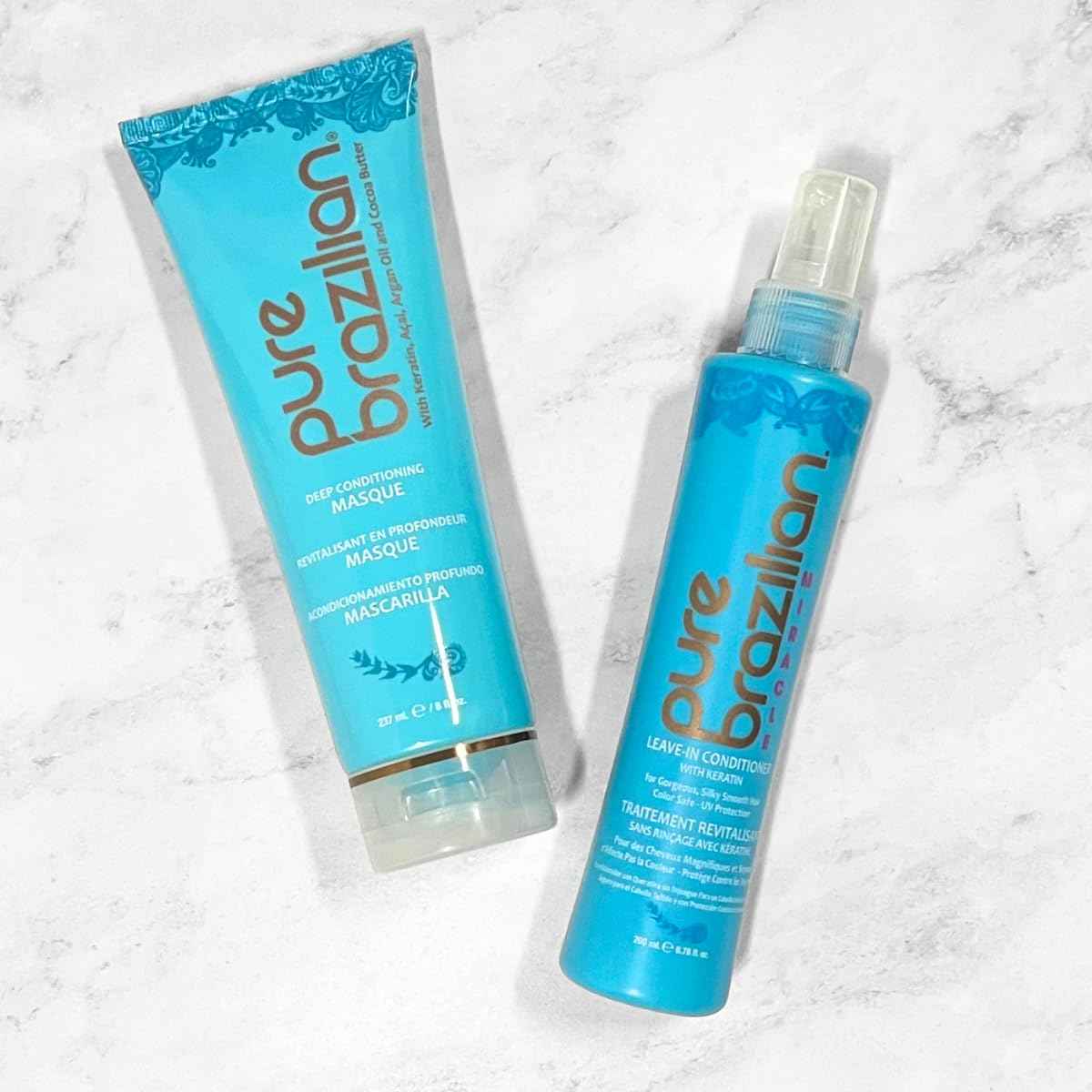 PURE BRAZILIAN Nourishing Hair Treatment Bundle - Deep Conditioning Mask (8oz) & Leave In Conditioner for Restoring Hair Health and Shine (6.78 Oz)