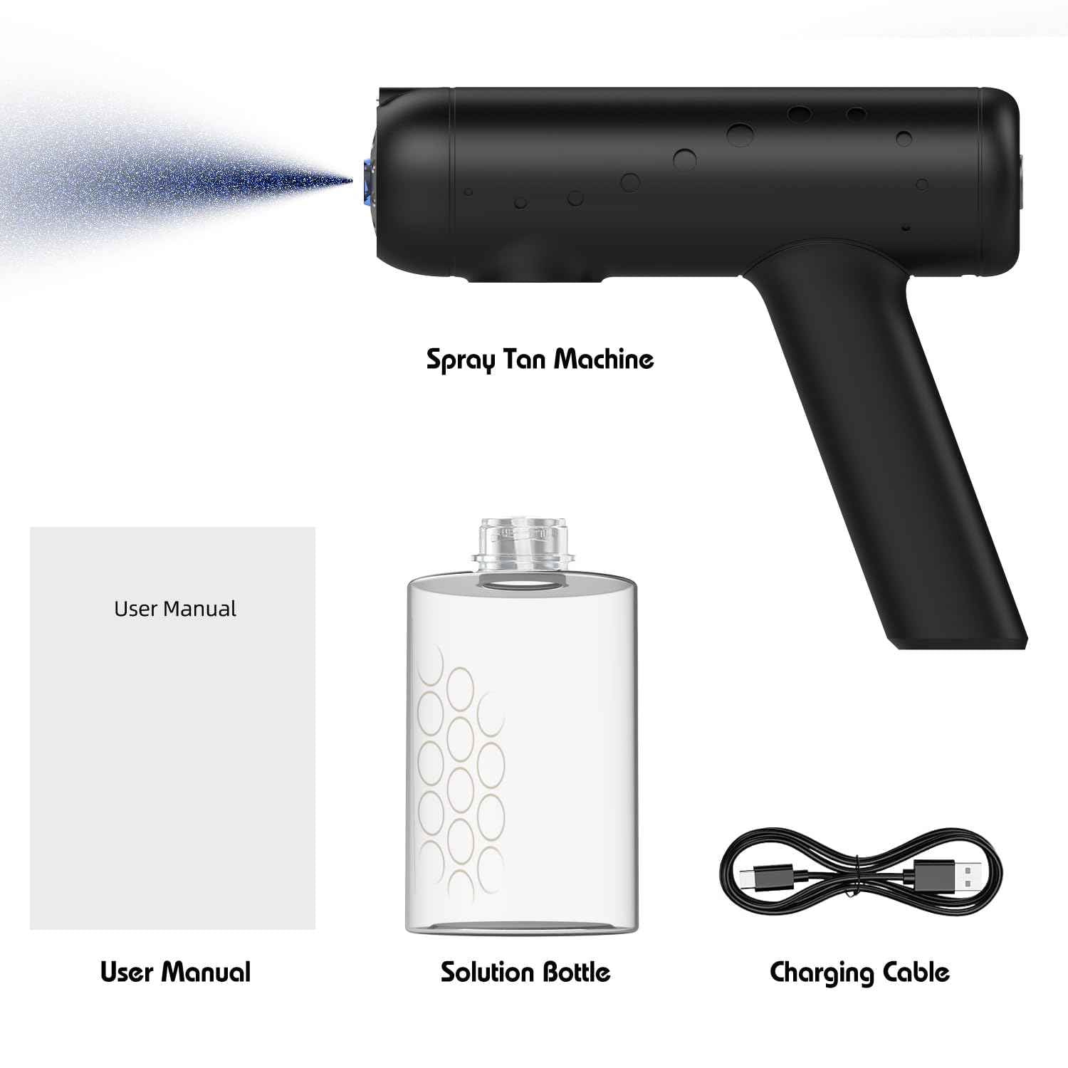 Professional Cordless Spray Tan Machine - High-Power 2-Speed Atomization Handheld Tanning Gun, USB Rechargeable, Ultra-Portable with Even Mist Coverage for Salon, Home, Beach & Mobile Tanning (Black)