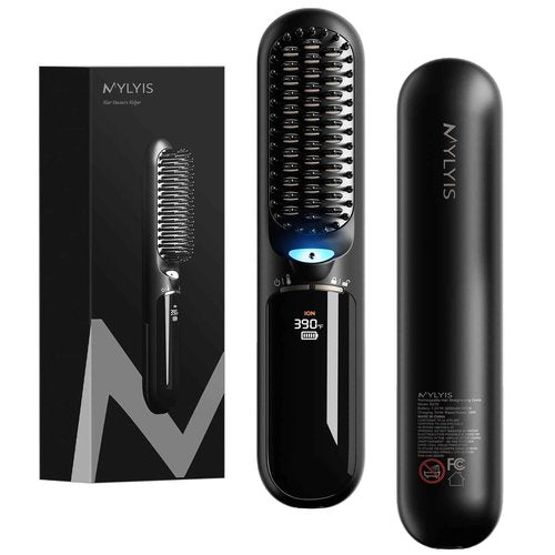 Upgraded safety lock, travel portable wireless hair straightener, LED high-definition digital display, negative ion hair care, 6 kinds of temperature adjustment, mini electric hairbrush, gift for girl