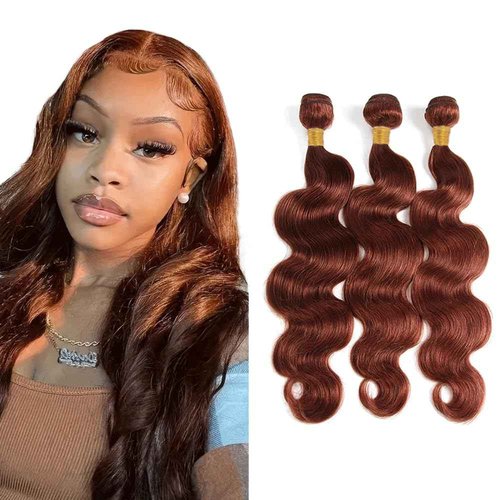 #33 Bundles Human Hair Brown Body Wave Human Hair Bundles Copper Red Bundles Human Hair 3 Bundles 26 26 26 Inch Reddish Brown Body Wave Bundles Hair Extensions