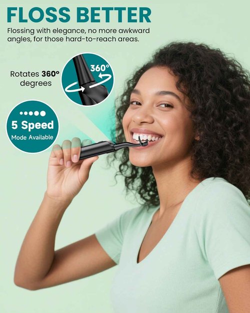 Electric Flosser for Teeth with 5 Speeds + 54 Refill Heads, Water Flosser Alternative, Easy Glide Flossing for Sensitive Gum, Rechargeable Oral Kit, 5X Cleaning, Portable Dental Floss Picks for Adults